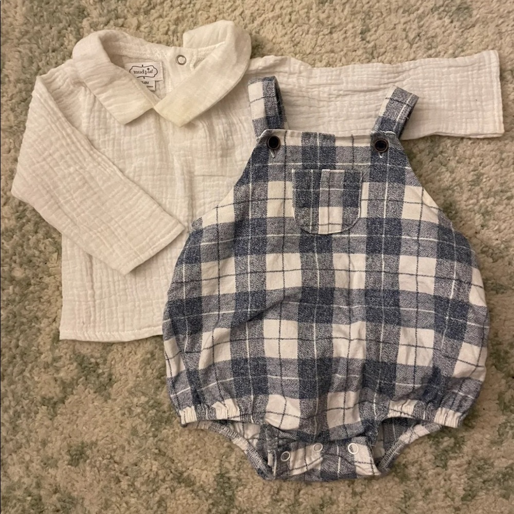 MudPie Bubble Romper with Peterpan Collar shirt